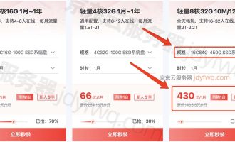 特价16核64G服务器优惠价格仅需430元1个月，看看是哪家？