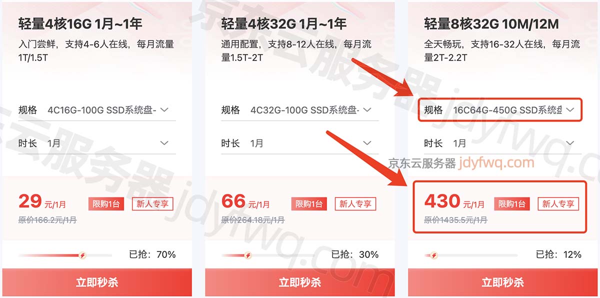 16核64G服务器优惠价格仅需430元1个月